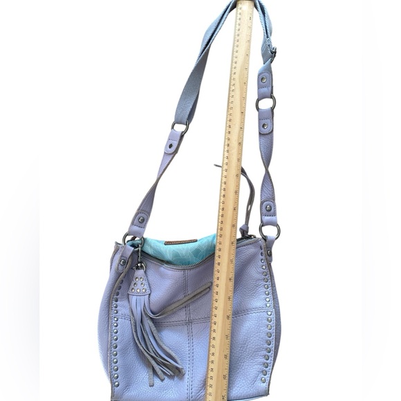 The Sak Exclusive Lavender Studded Leather Shoulder Bag adjustable strap. - Picture 3 of 14